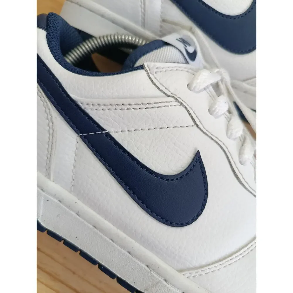 Nike Big Nike Low Basketball White Midnight Navy 355152-140 Men's Size 8